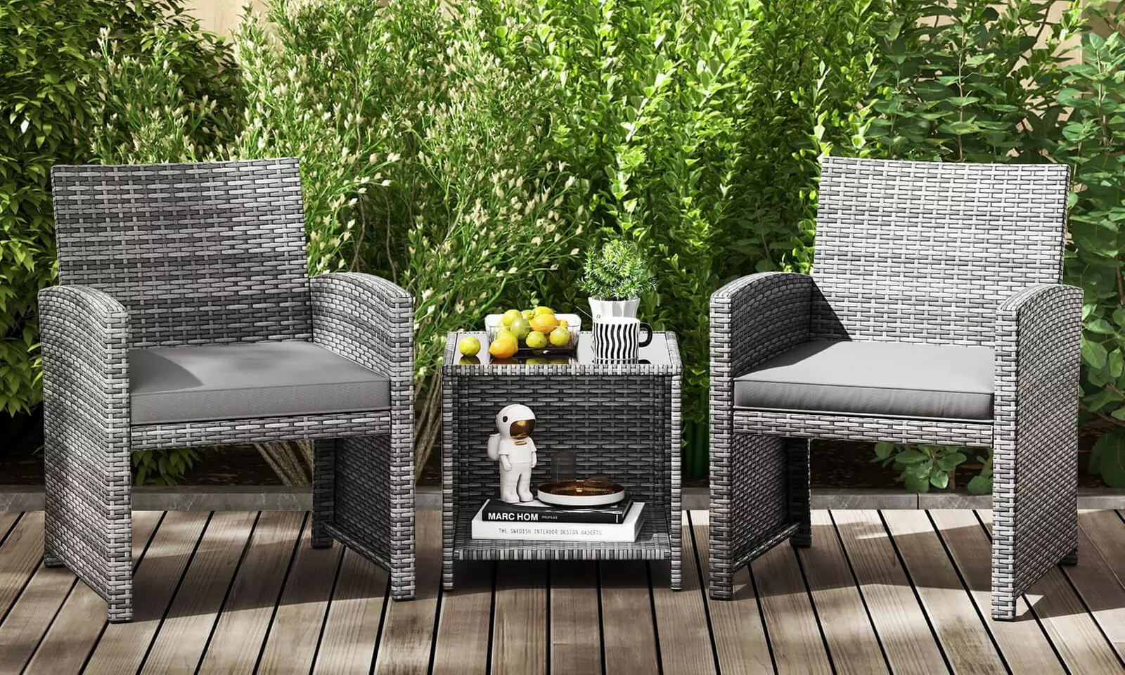 Costway 3-Piece Patio Furniture Set with Tempered Glass Coffee Table
