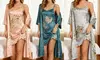 2-Piece Women's Floral Print Satin Lounge Set Robe Dress Collection
