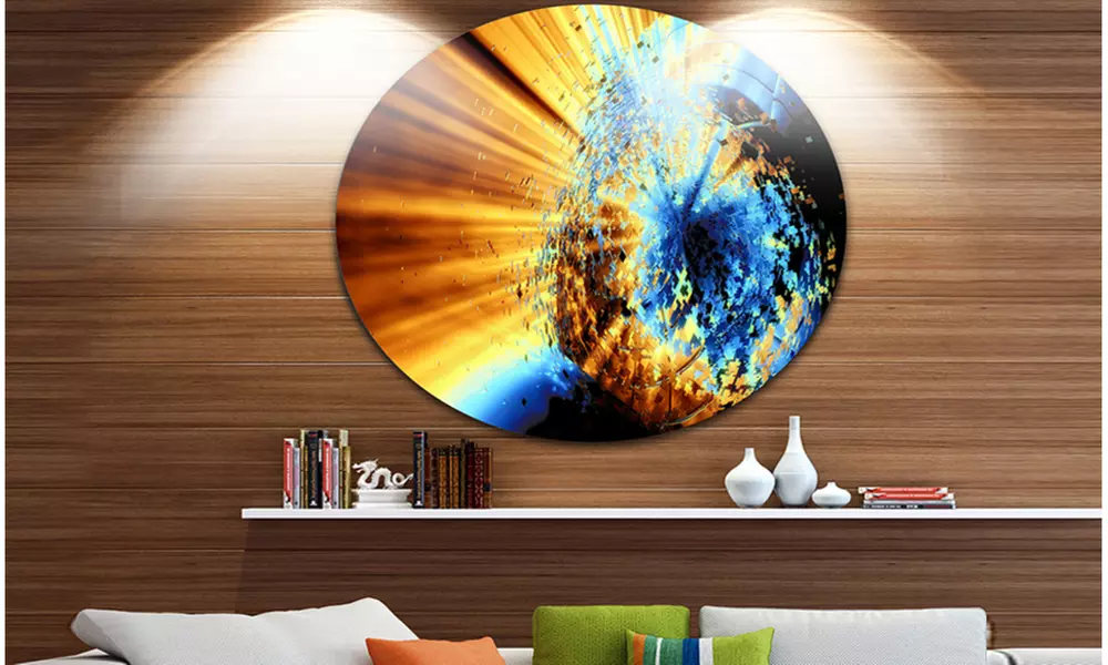 Fractal 3D Blue Brown Burst' Abstract Circle Metal Wall Art - Primary Image