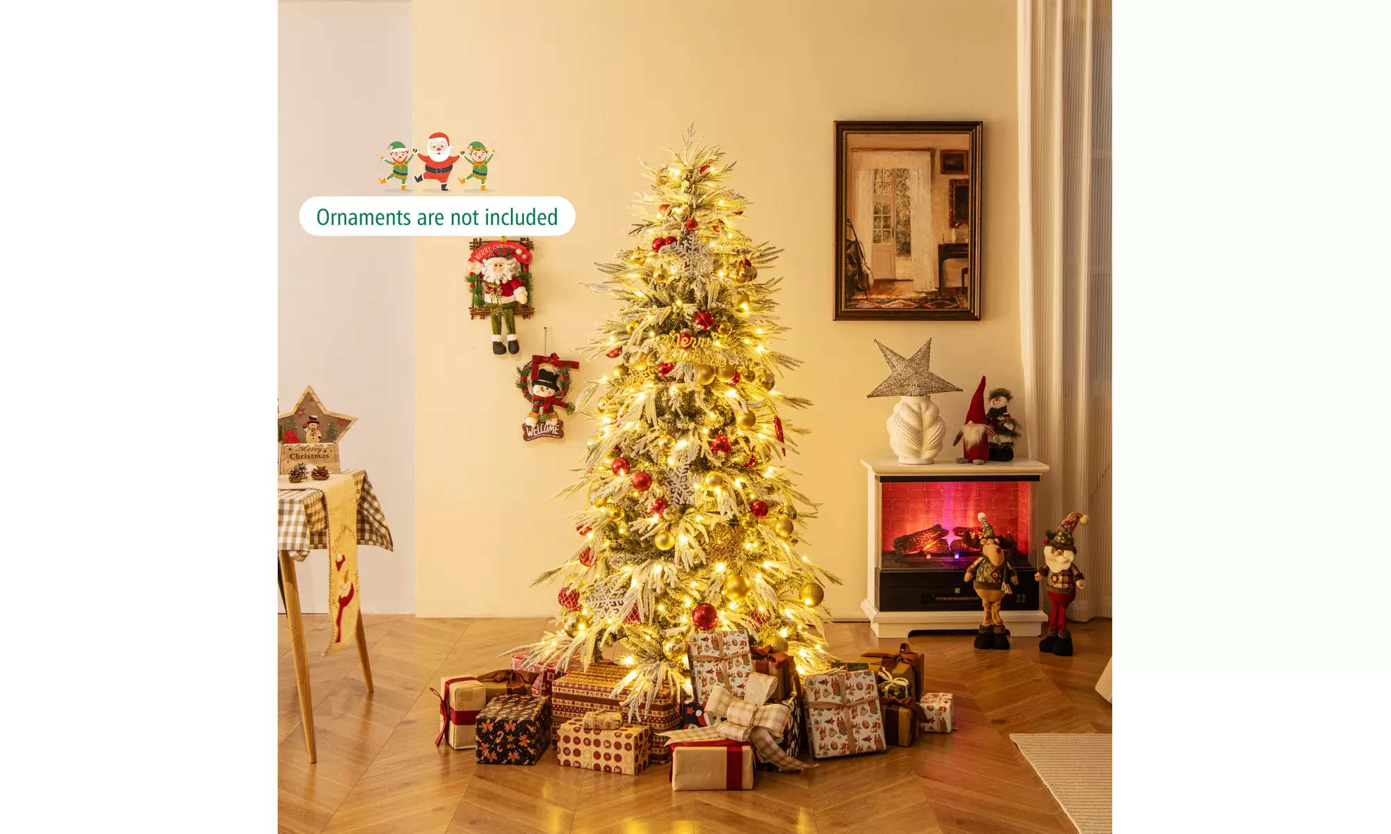 Costway Pre-Lit Artificial Christmas Tree with Branch Tips | Warm White LED Lights | Easy Setup & Home Decor