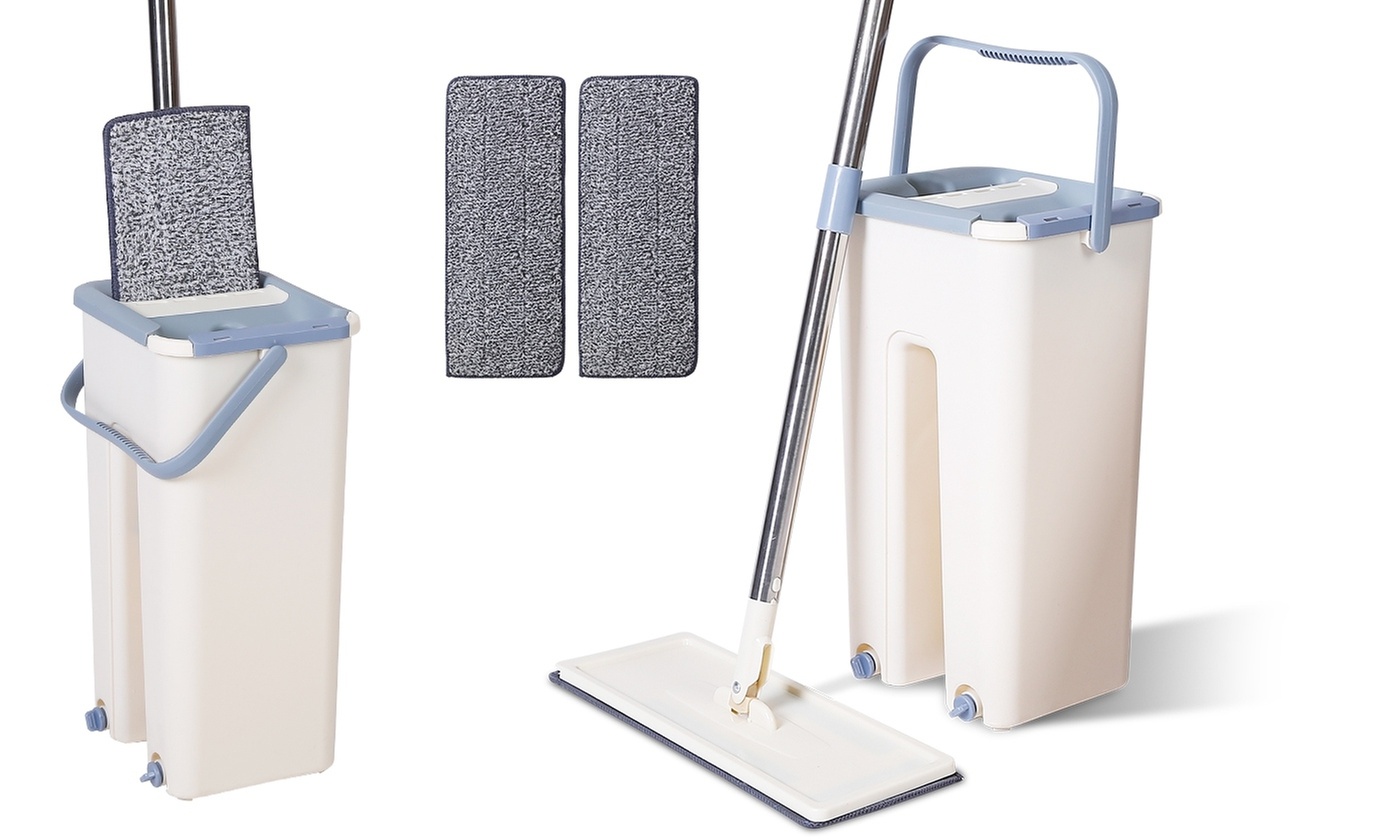 iMounTEK Flat Floor Mop Bucket Set with 10 Replacement Microfiber Mop Pads