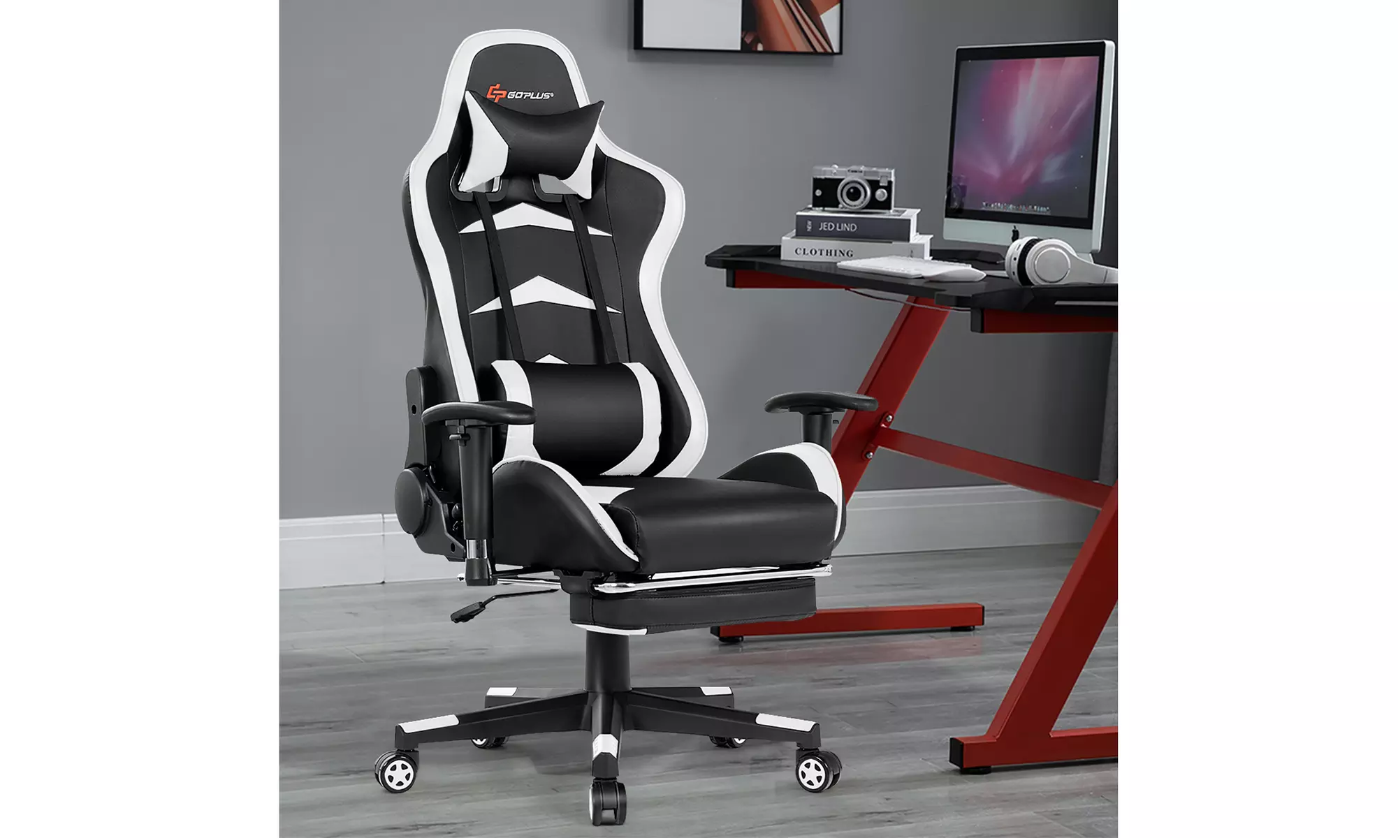 Goplus Massage Gaming Chair Reclining Swivel Racing Office Chair with Footrest