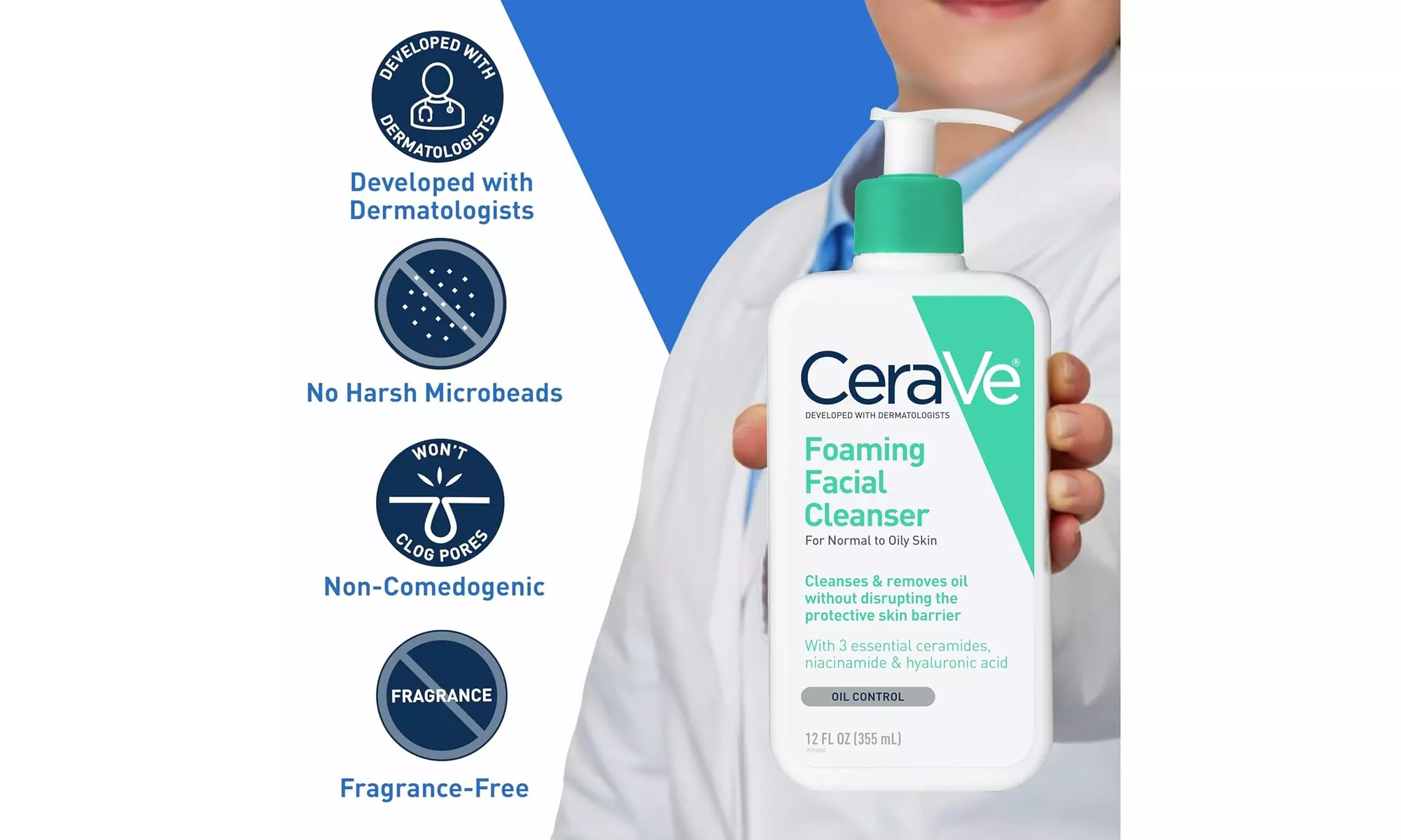 CeraVe Foaming Facial Cleanser, Daily Face Wash for Oily Skin 16oz 