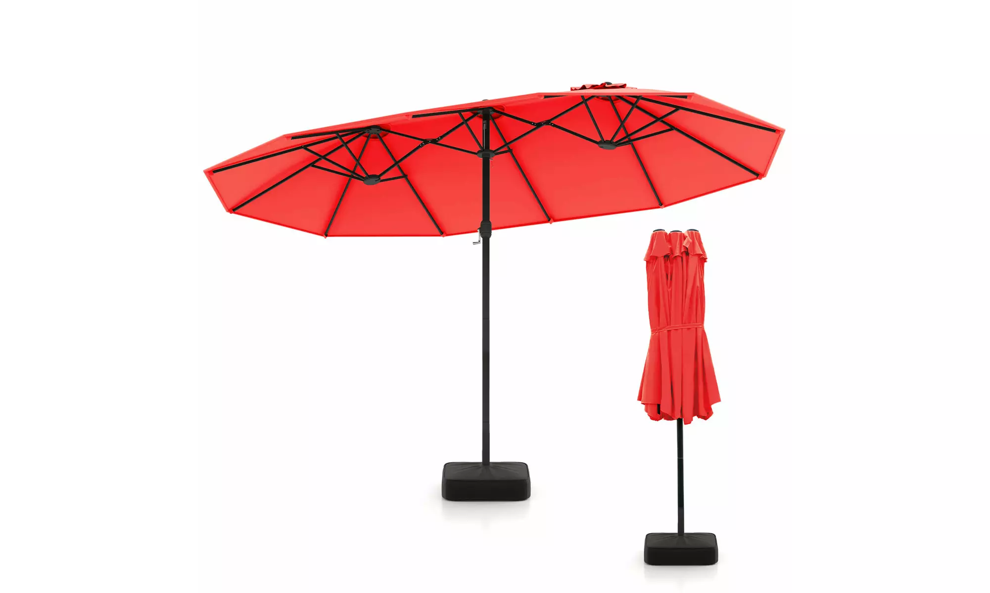 15FT Double-Sided Twin Patio Umbrella Sun Shade Outdoor Crank Market