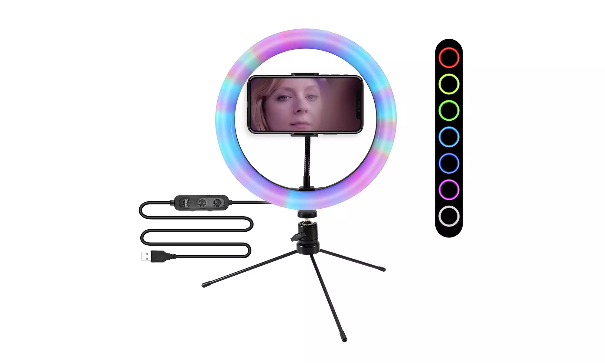 Selfie Ring LED Multi-Color Light with Small Tripod - Primary Image