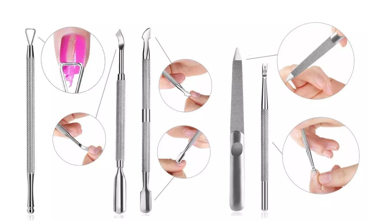 Cuticle Pusher Nail Polish Remover Stainless Steel Set with Case (5 Pcs.) - Second Medium