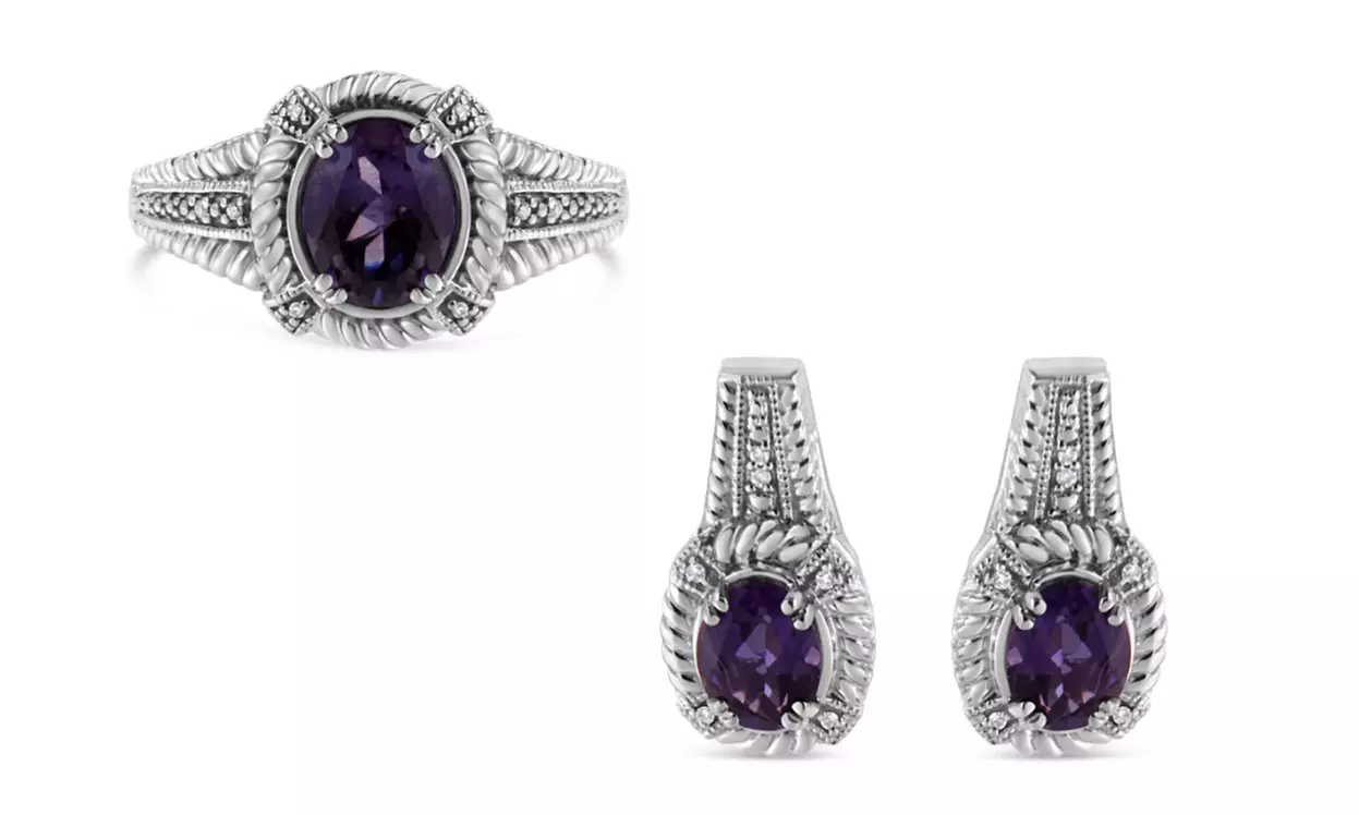 Amethyst and Diamond Collection: Earrings and Ring