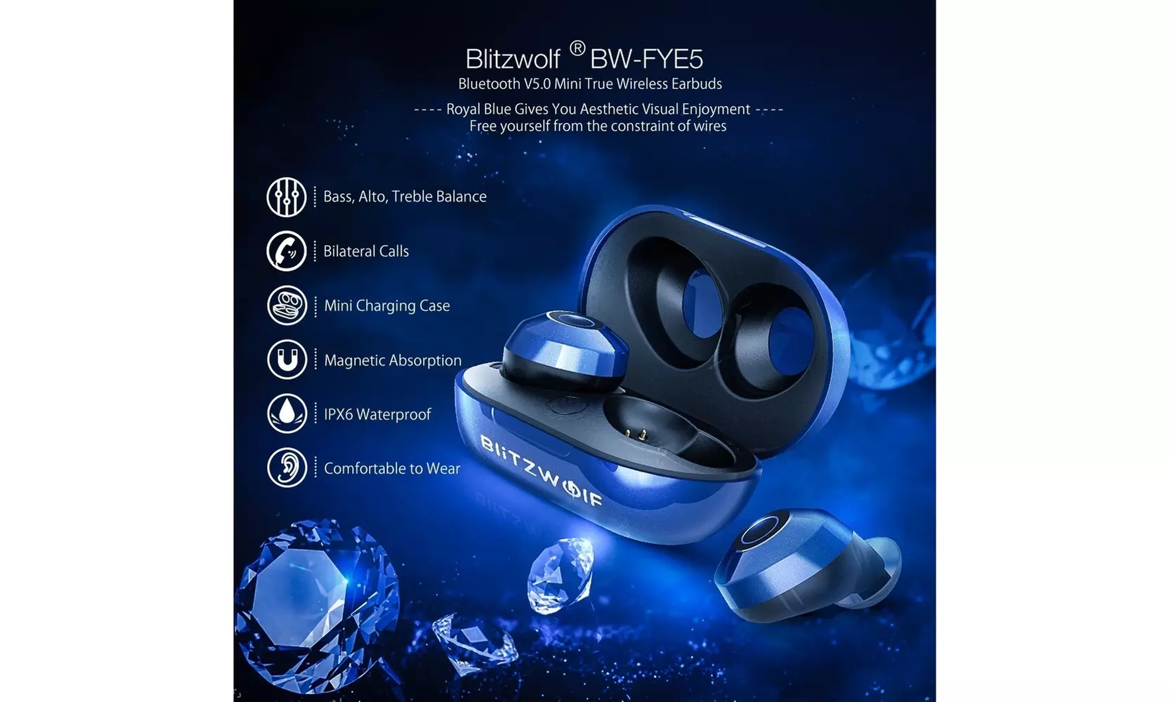 Blitzwolf BW-FYE5 bluetooth V5.0 Earphones Mini True Earphones With Charging Box - Primary Image