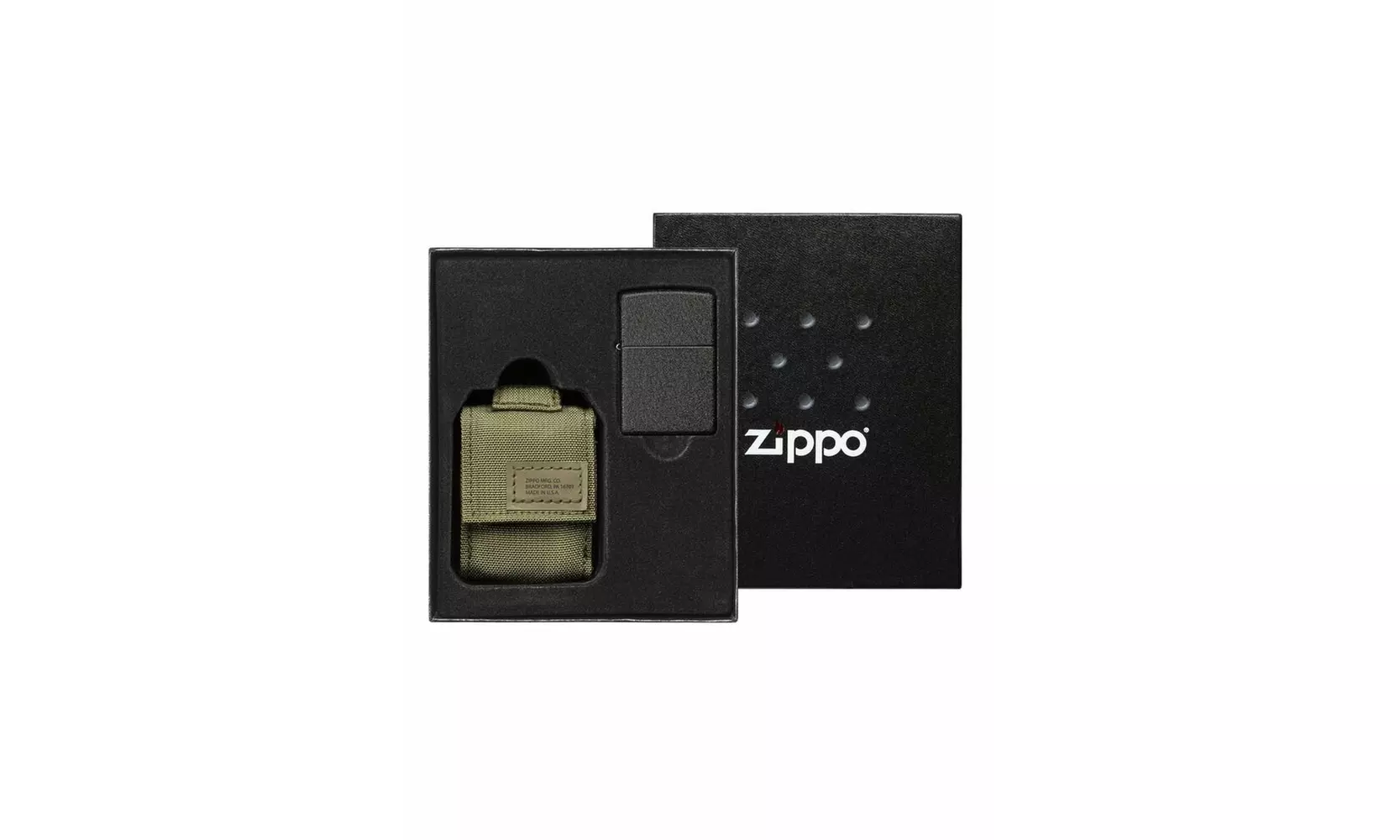 Zippo Black Crackle Lighter  OD Green Molle Pouch Gift Set, Made in USA - Primary Image