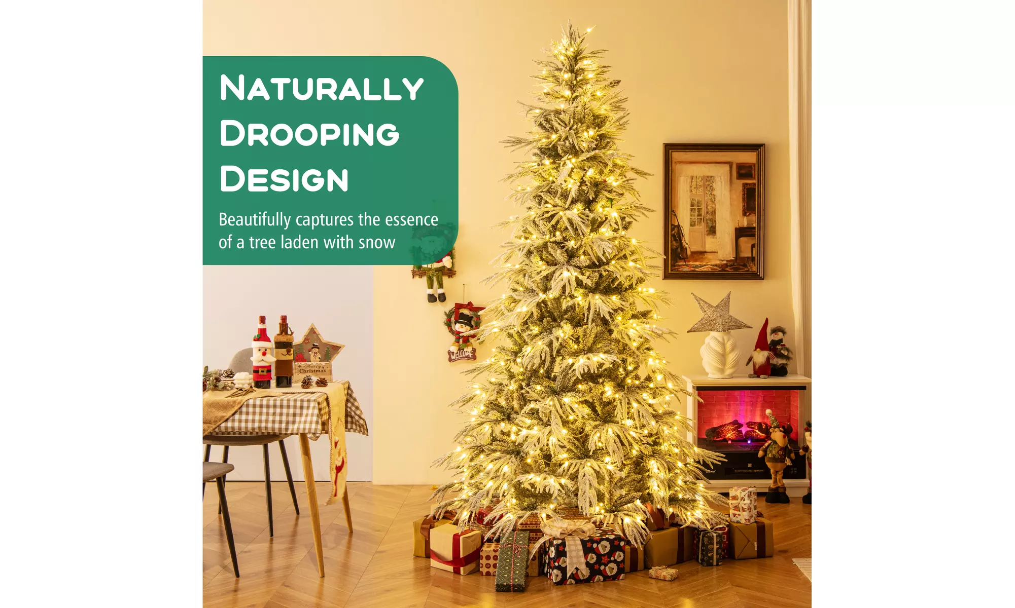 Costway Pre-Lit Artificial Christmas Tree with Branch Tips | Warm White LED Lights | Easy Setup & Home Decor
