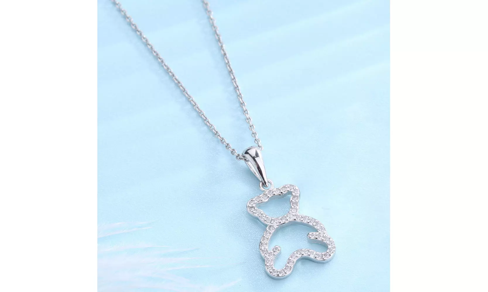 18K White Gold Plated Teddy Bear Necklace with Genuine Crystals - Primary Image