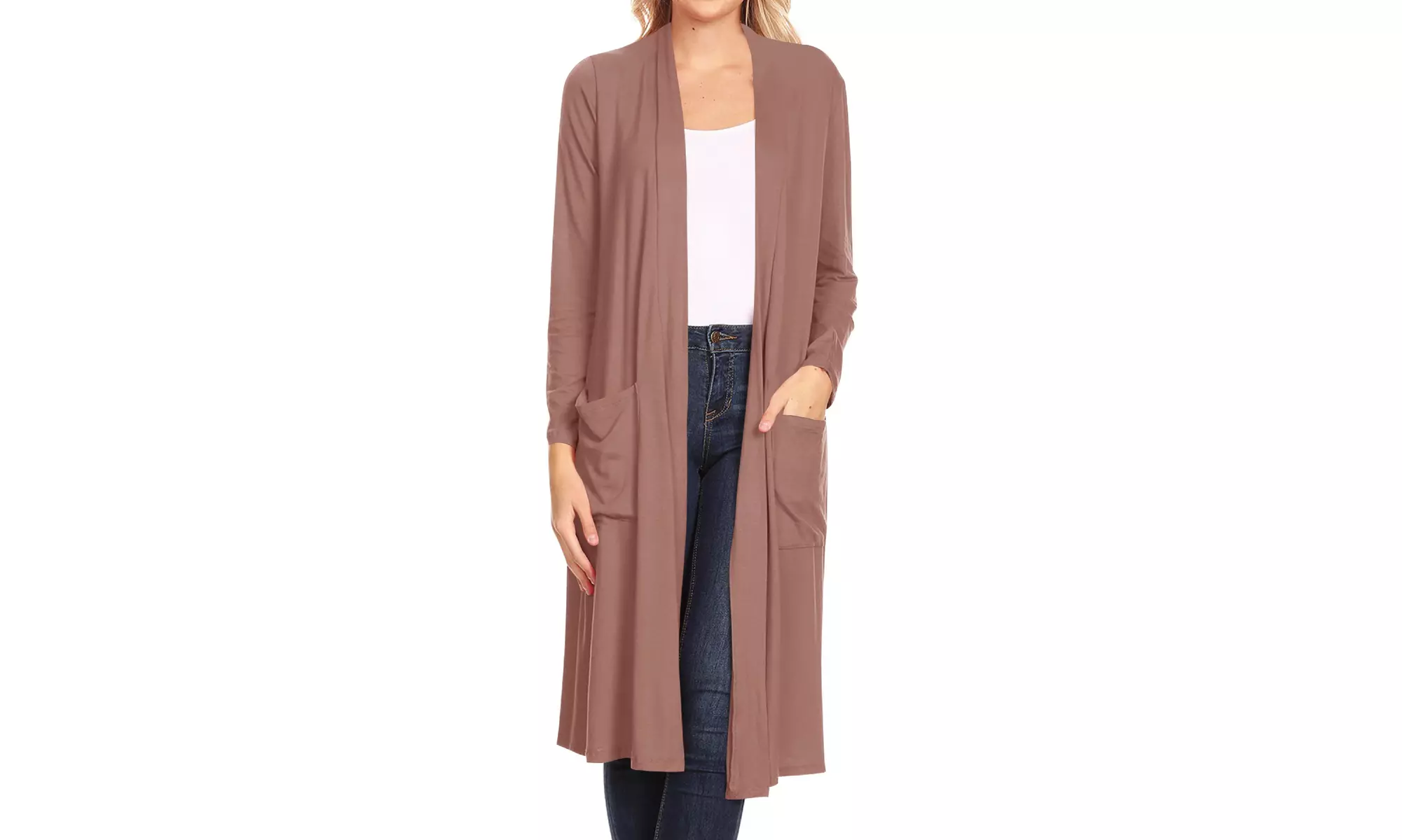 Women's Casual Open Front Side Pockets Solid  Long Cardigan