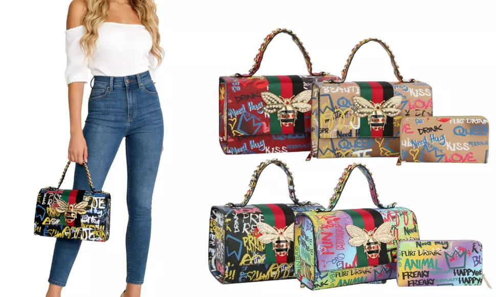 Women's Fashional Patent HandBag  Satchel with wallet