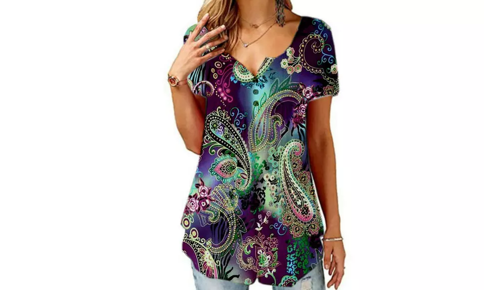 Women's Button Up Pleated Front Summer Short Sleeves Casual Tops Tunic Shirts 