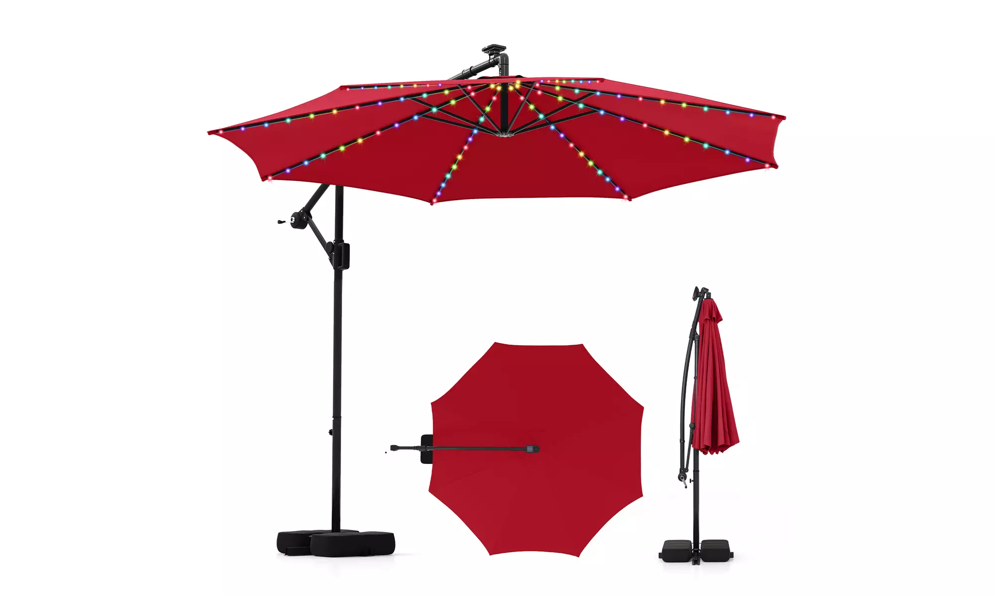 Costway 10 FT Solar Offset Hanging Umbrella with Base