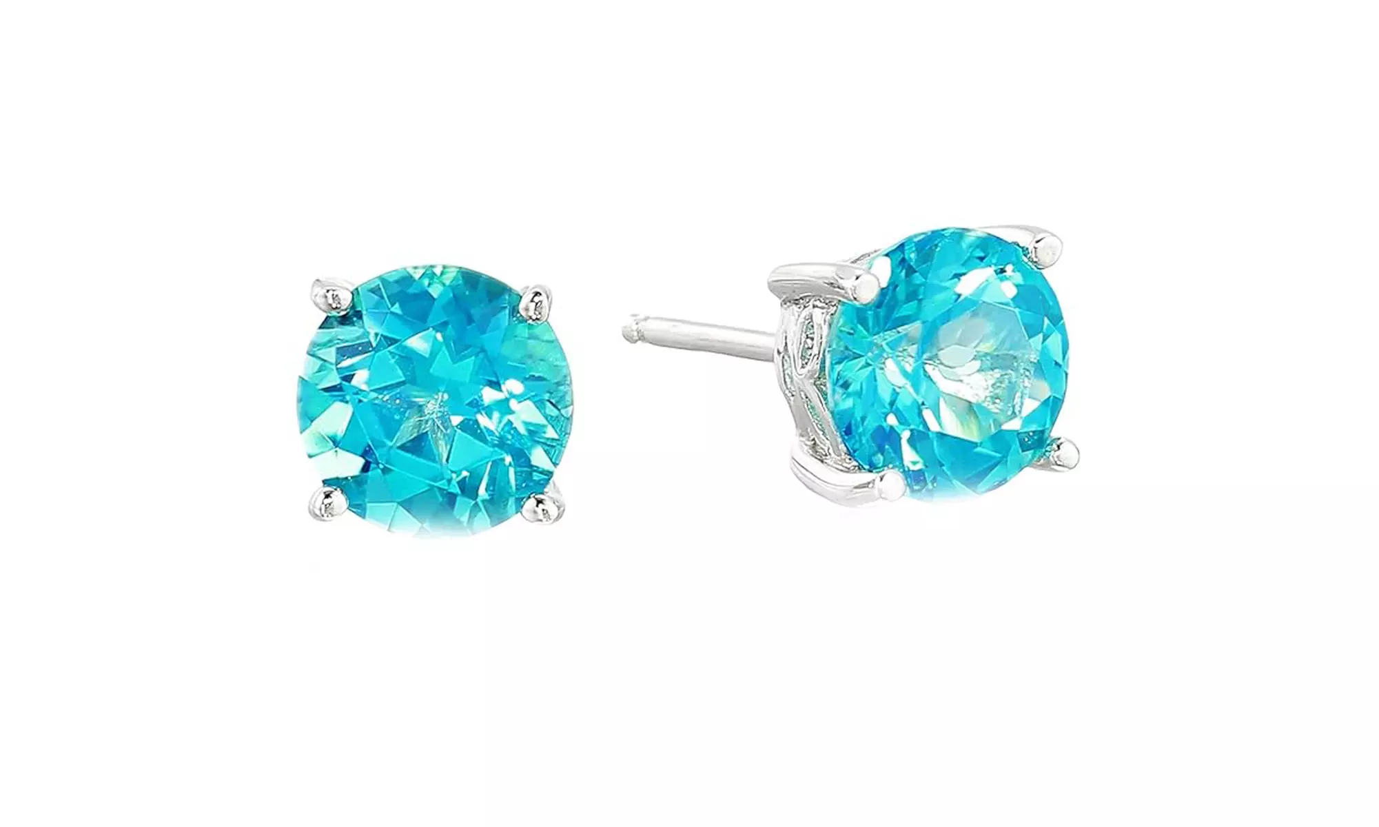 Paris Jewelry 14k White Gold Plated 5 MM Round Natural Blue Topaz Stud Earrings