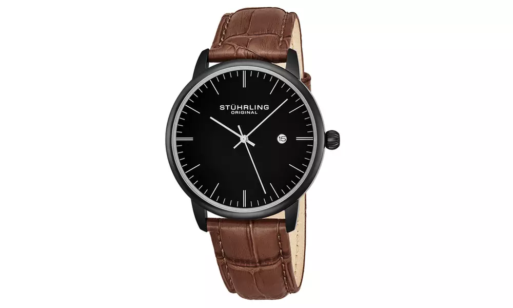 Stuhrling Original Mens Genuine Leather Dress Watch with Date GP16655