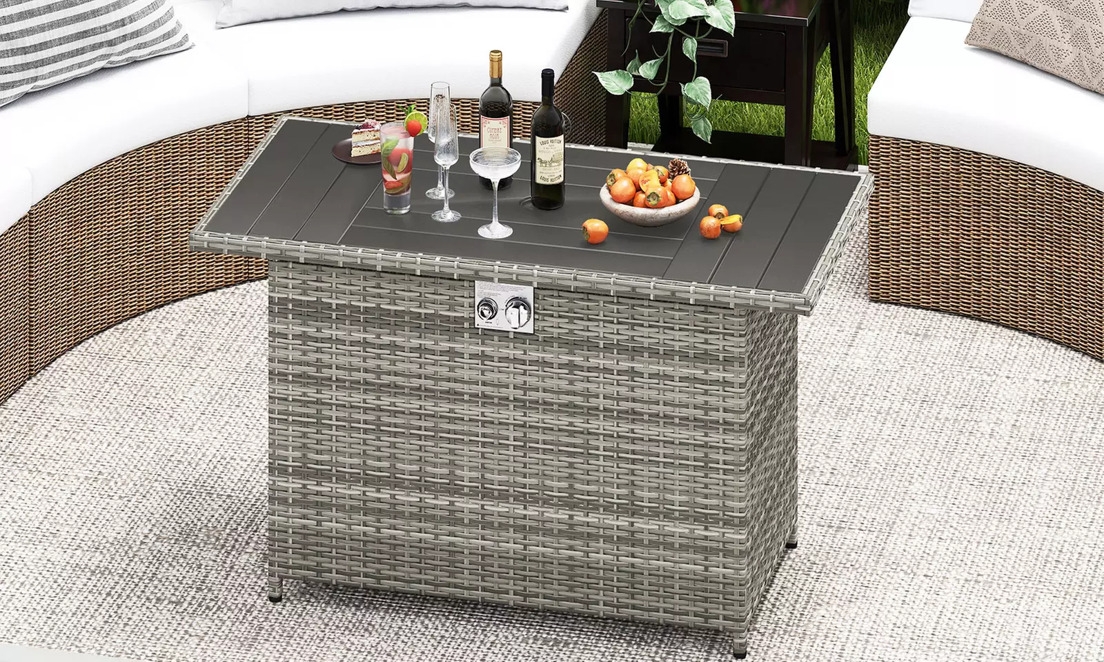 Costway Propane Fire Pit Table with Metal Slatted Tabletop & Steel Burner