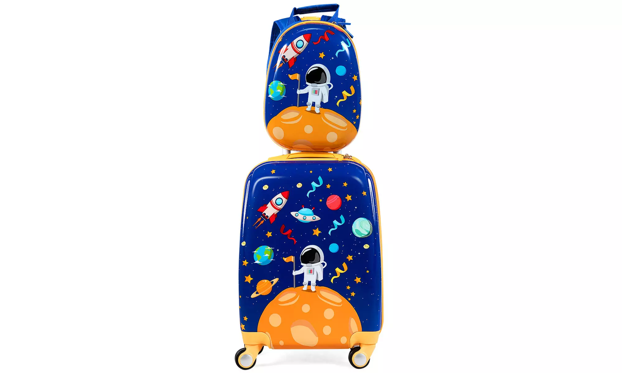 Costway 2PC Kids Luggage Set 18'' Suitcase&12'' Backpack Travel ABS Spaceman