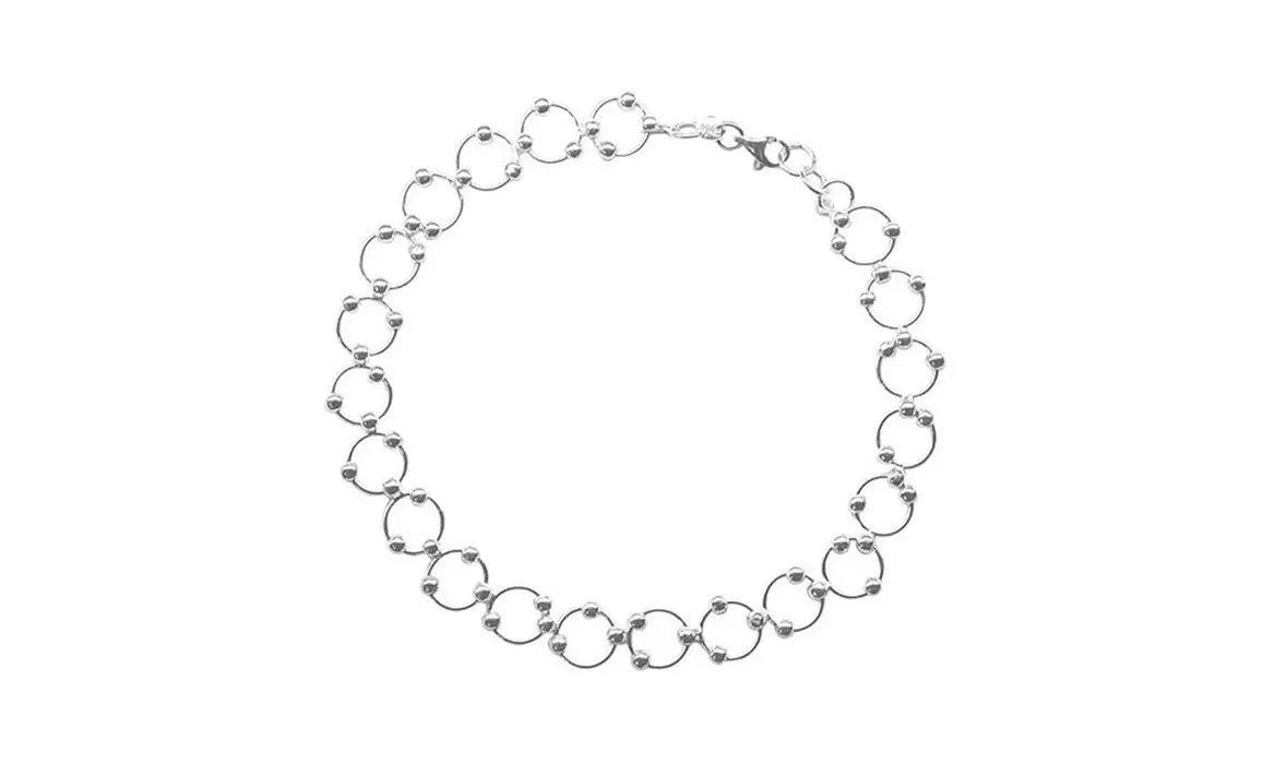 Italian Made 925 Sterling Silver Beaded Circle Anklet or Bracelet Chain