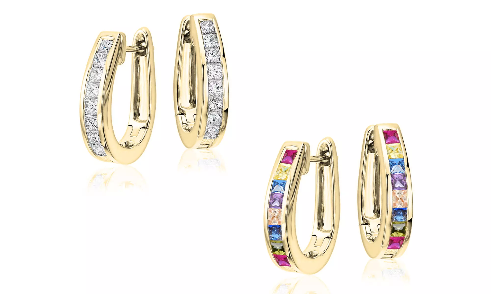 Crystal and Multi Oval Hoop Earrings Set With Cubic Zirconia Stones