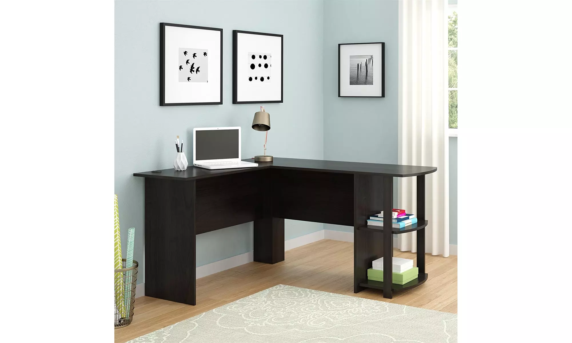 L-Shaped Desk with Bookshelves Corner Laptop Study Table (Dark Brown) - Primary Image