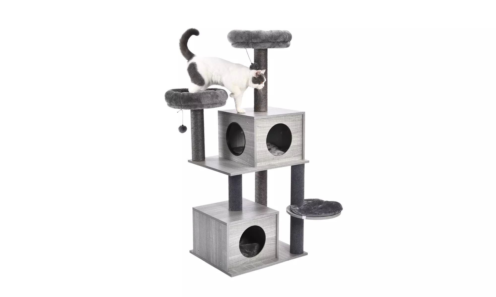 Modern Cat Tree 51 Inches Wooden Cat Tower with 2 Super LargeCat Condos