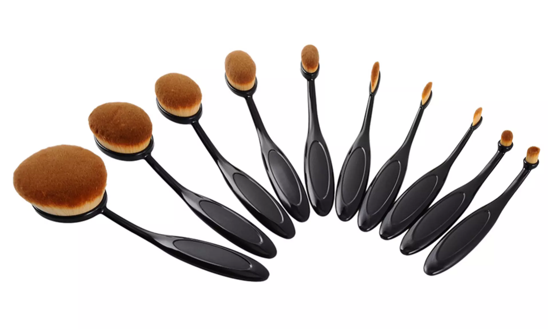 Trendy Metallic Oval Cosmetic Brush Set - 10 Piece - Second Medium