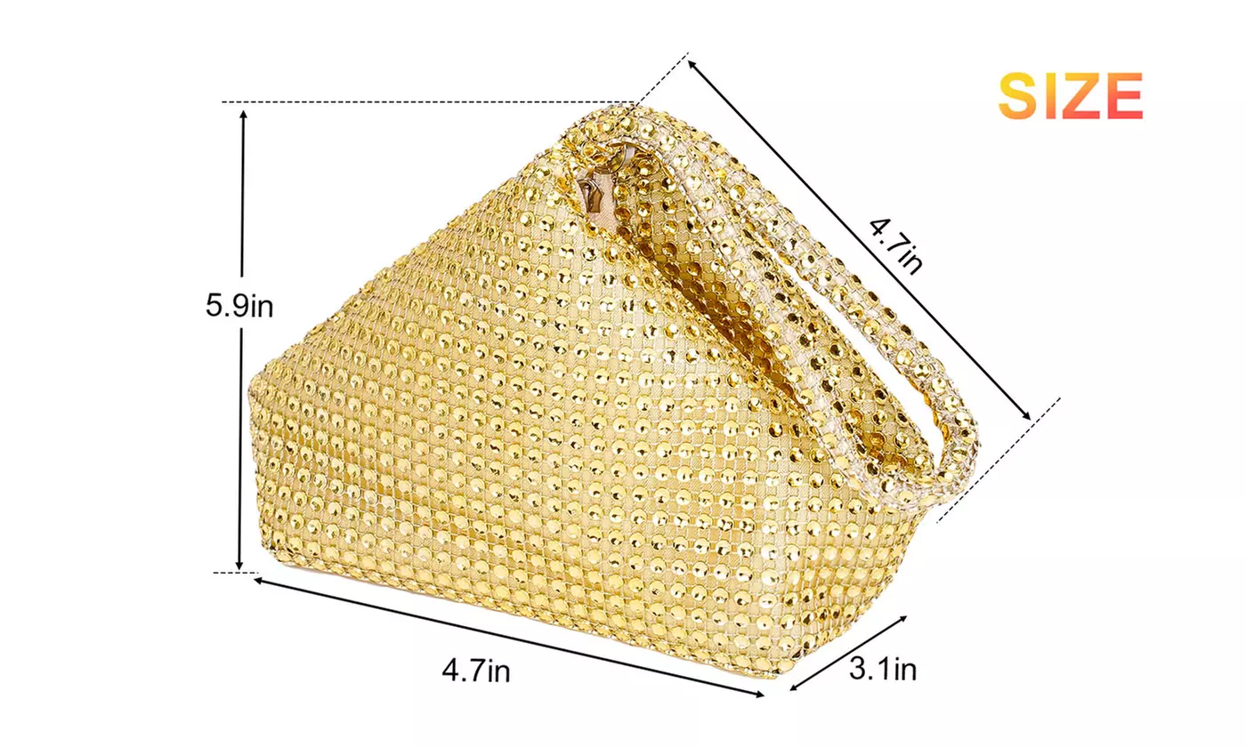 Rhinestone Clutch Bag Sparkly Triangle Purse (Black, Silver & Gold)