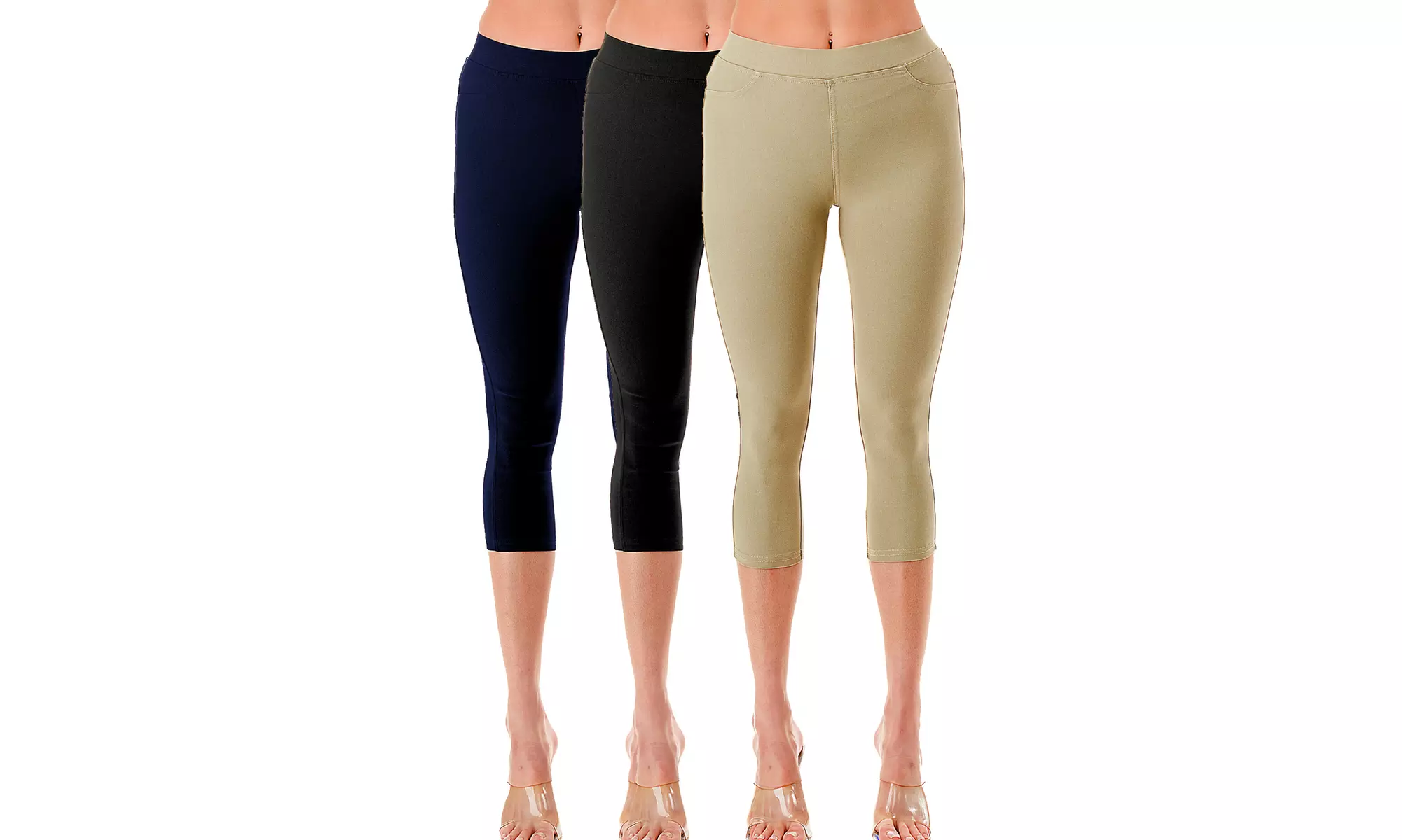 Three-Pack JVINI Women's High Waist Capris Pull-On Skinny Capri Jeggings