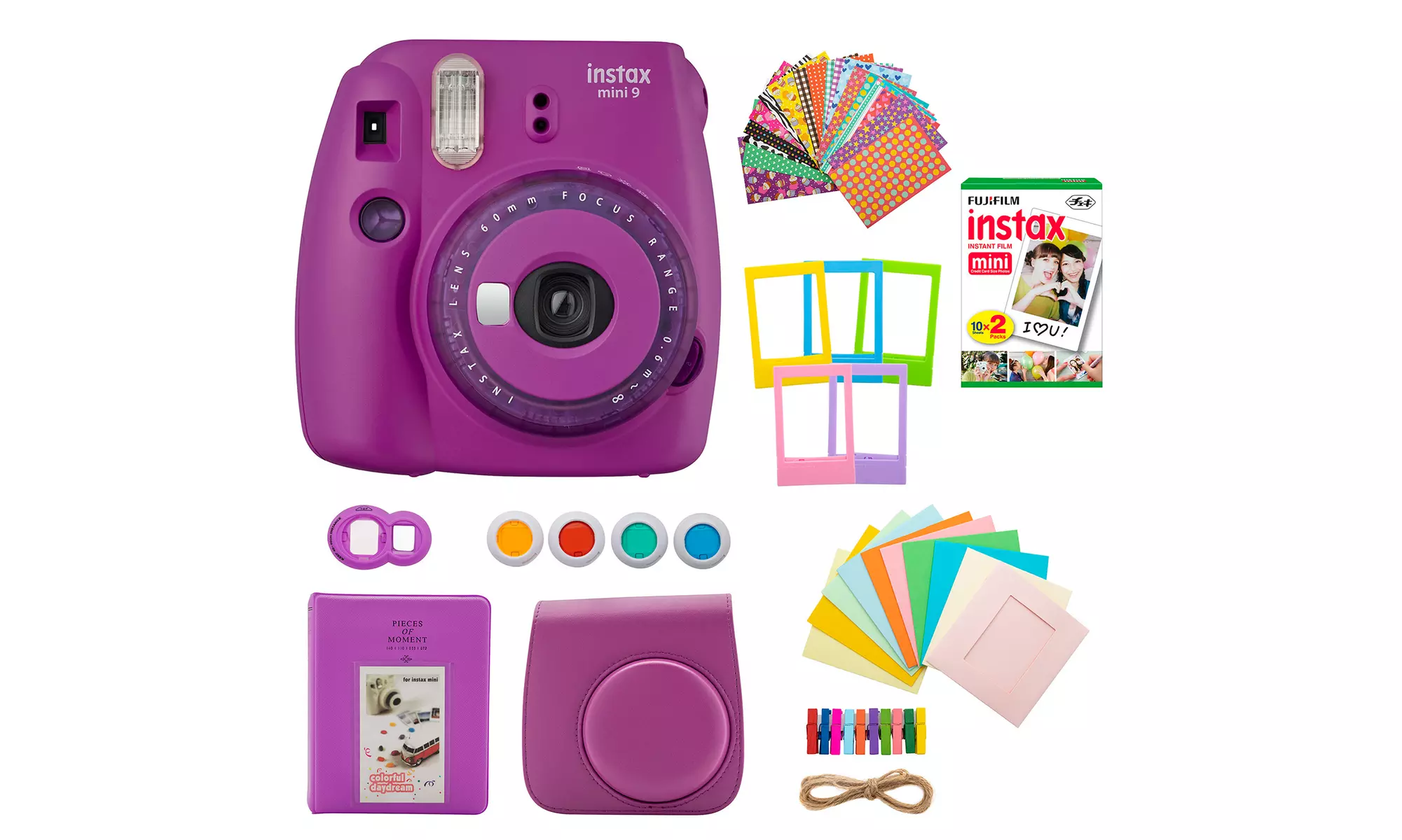Fujifilm Mini 9 Instant Camera with Clear Accents (Purple) with Film Gift Bundle - Primary Image