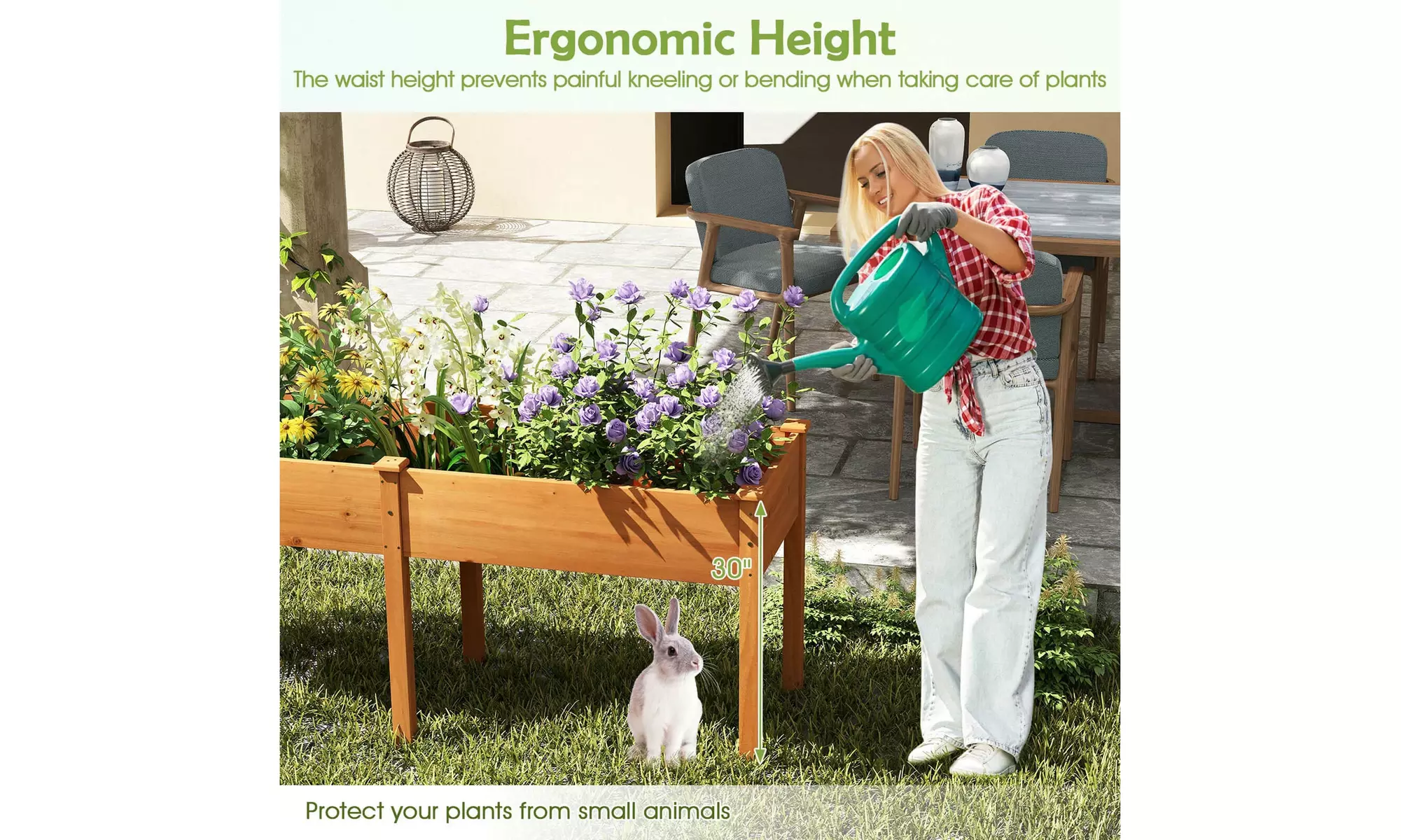 Costway Outdoor Raised Garden Bed with Legs Wood Planter Box with Divider Panel