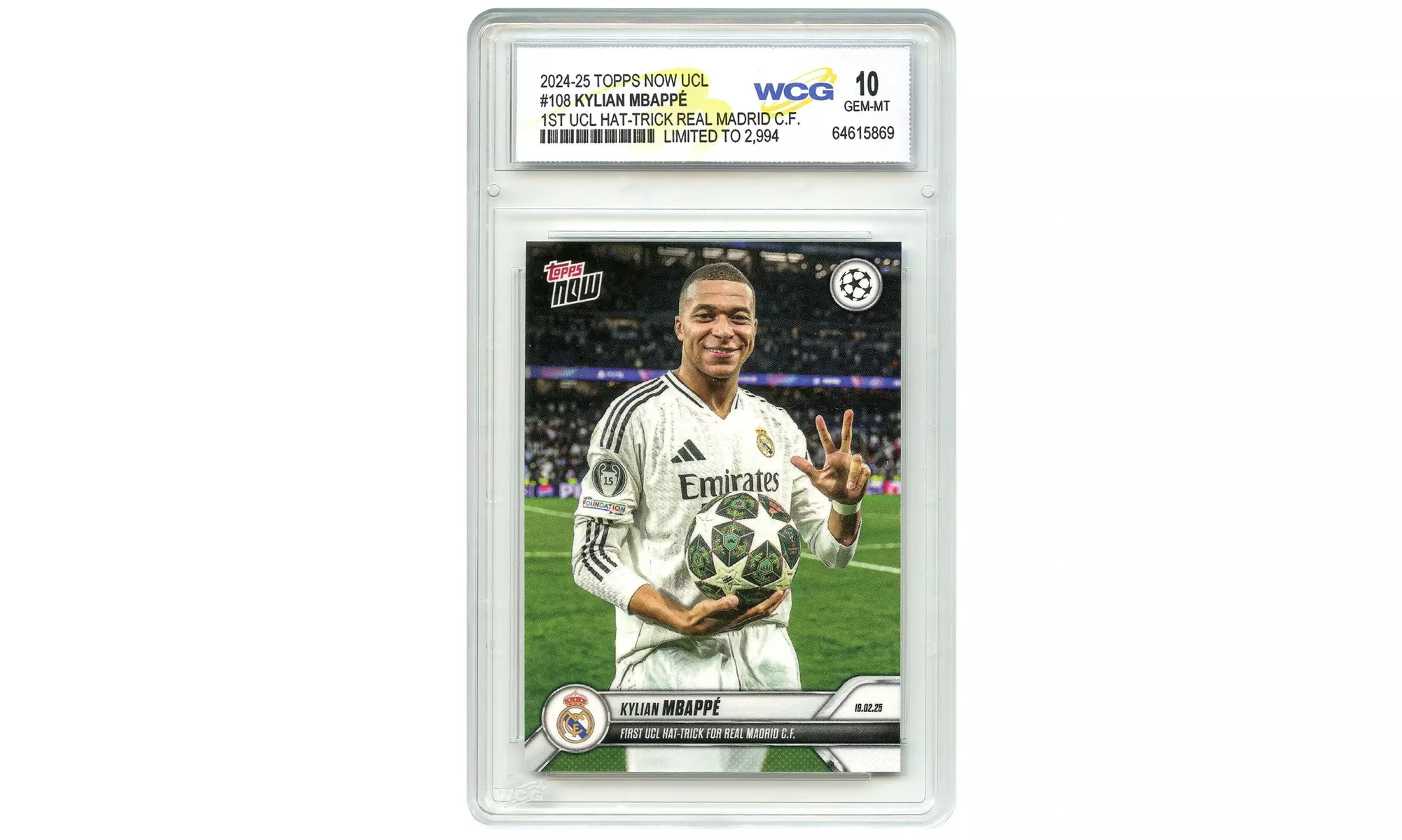 2024-25 Topps UCL KYLIAN MBAPPE 1st Hat Trick Real Madrid Card #108 Gem Mint 10
