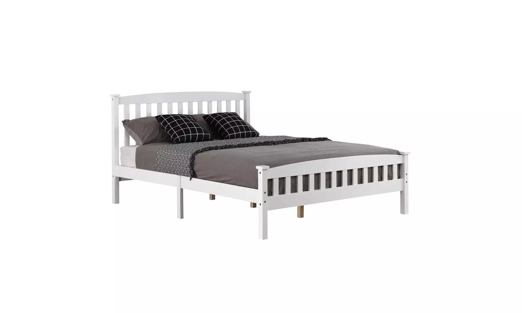 Full Bed Frame Wood Platform Bed with Headboard,White - Primary Image