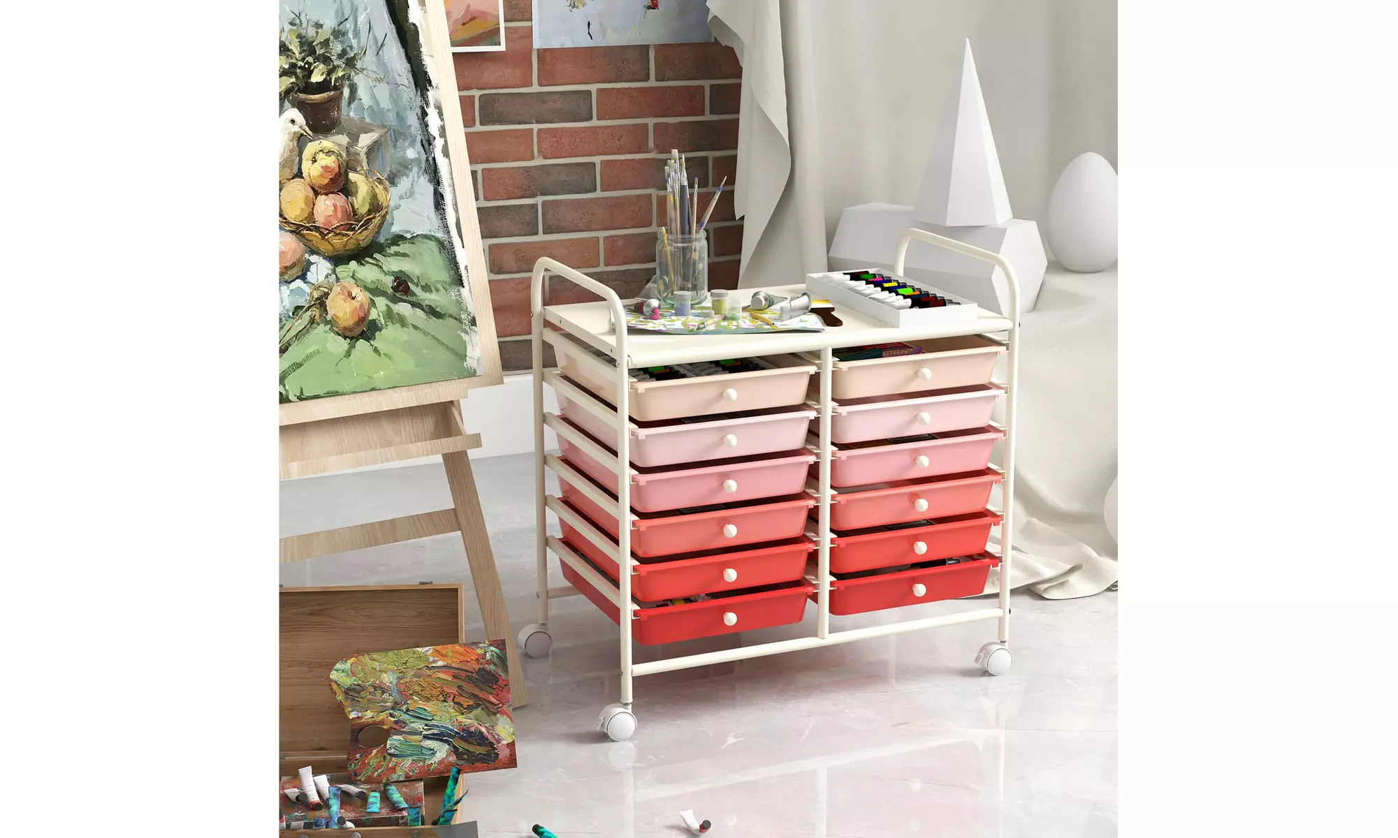 Costway 12 Drawers Rolling Cart Storage Scrapbook Paper Studio Organizer Bins