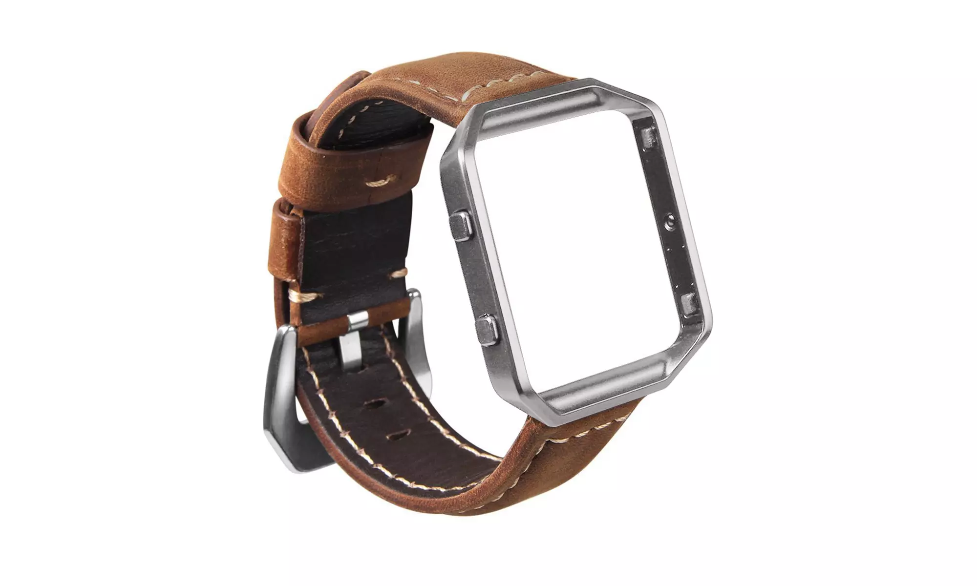 Vintage Leather Band With Steel Frame For Fitbit Blaze Smart Watch - Second Medium