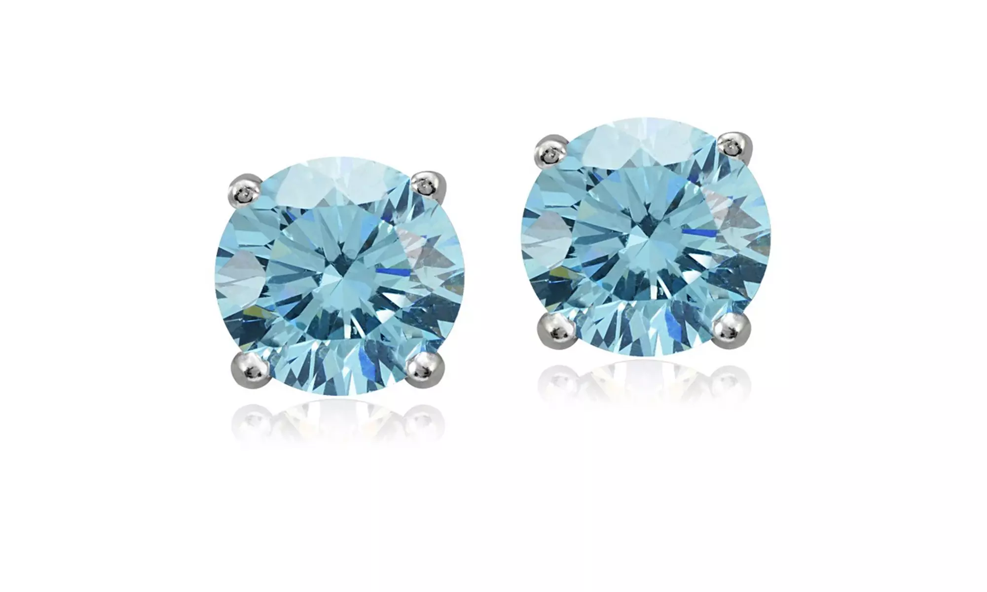 Paris Jewelry Rhodium Plated Silver 1.30 Ct Round Aquamarine CZ Stud Earrings