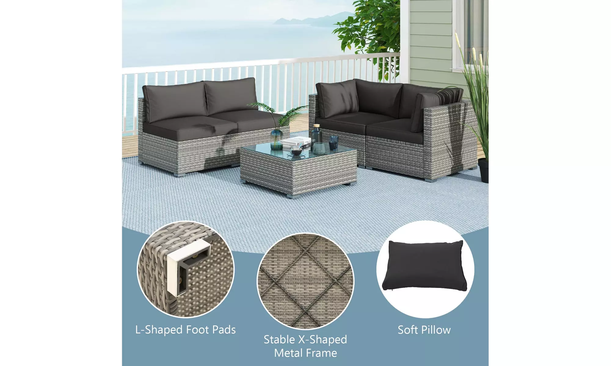 Costway Outdoor Patio Sectional Sofa Couch PE Rattan Conversation Set
