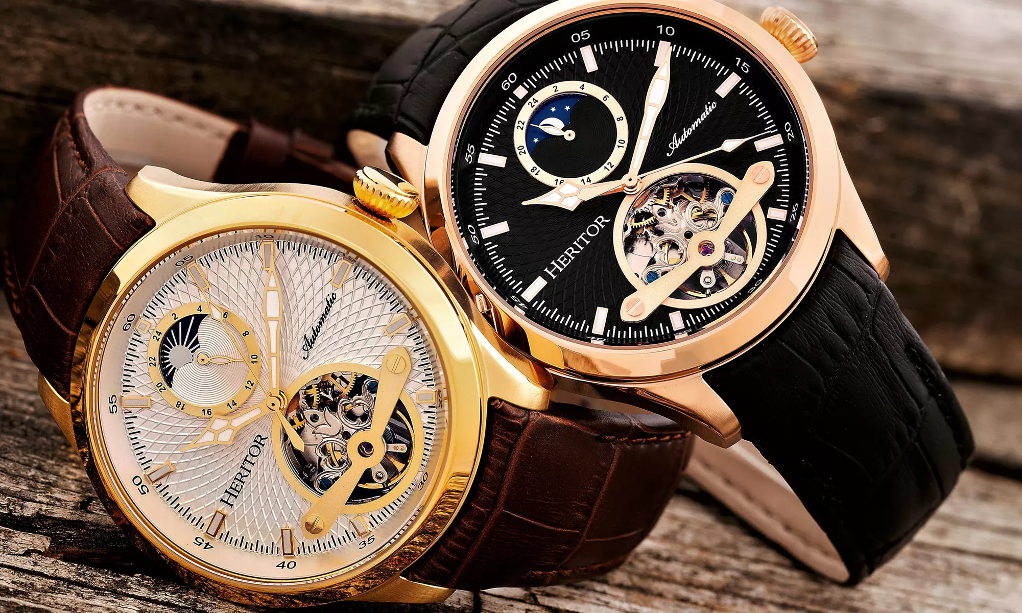 Heritor Automatic Gregory Semi-Skeleton Leather-Band Watch  - Primary Image