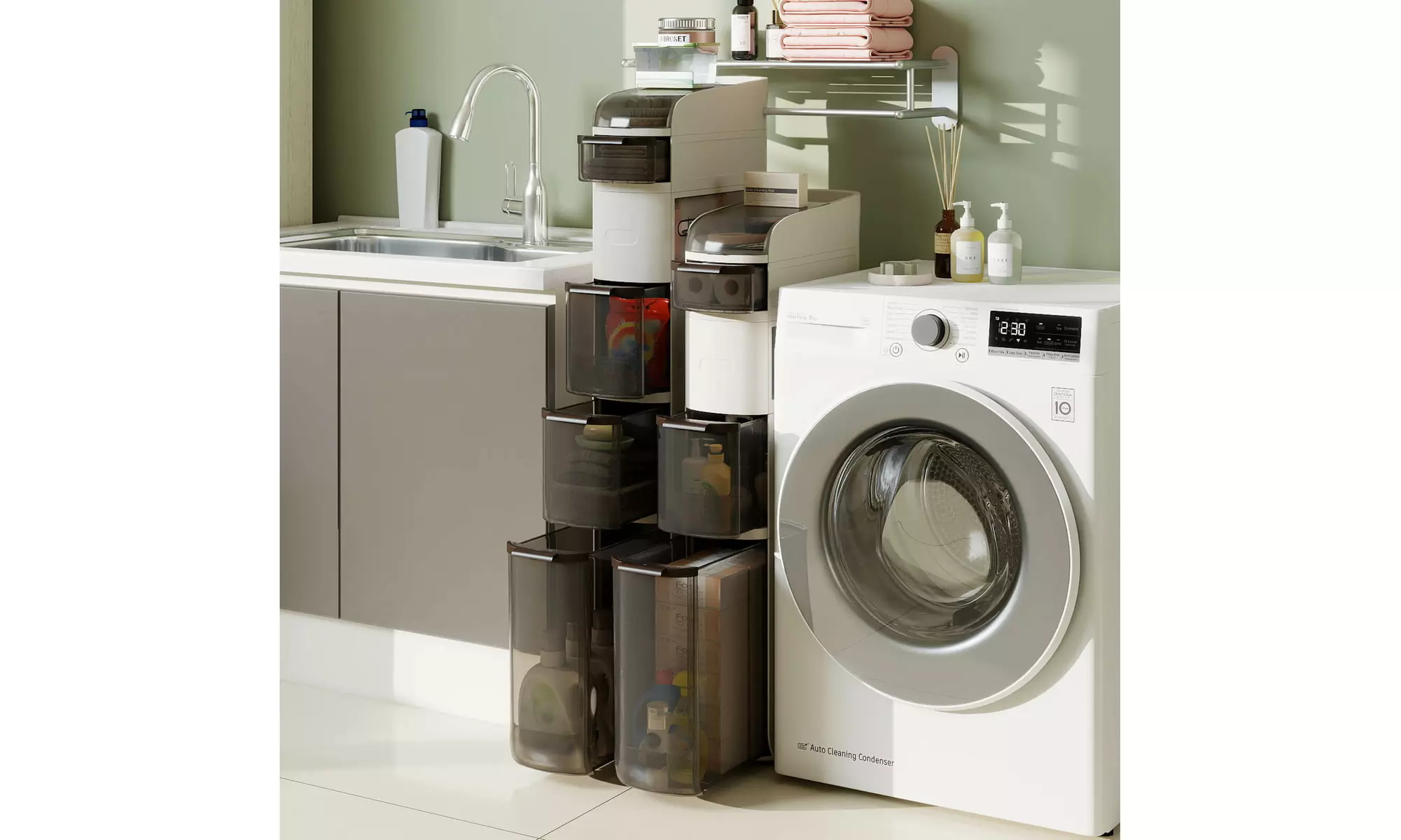 Costway Narrow Bathroom Storage Cabinet with Drawers Tissue Box Wheels