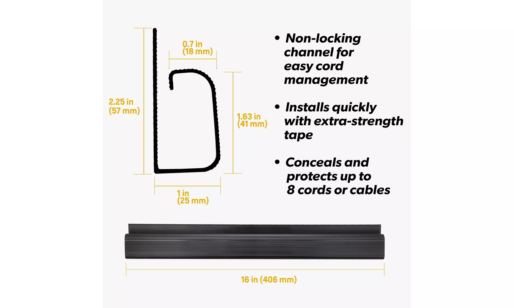 16" Cable Organizer - 10 Raceway Channels - Cord Cover Management - Second Medium
