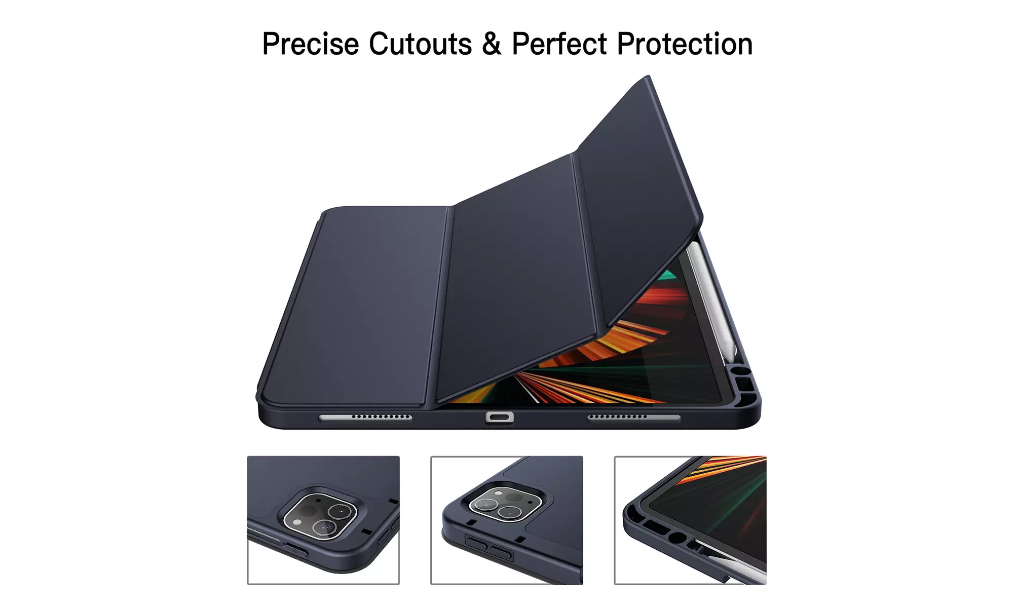 iPad Pro 12.9'' (2022/2021) Case with Pencil Holder, Support 2nd Pencil Charging