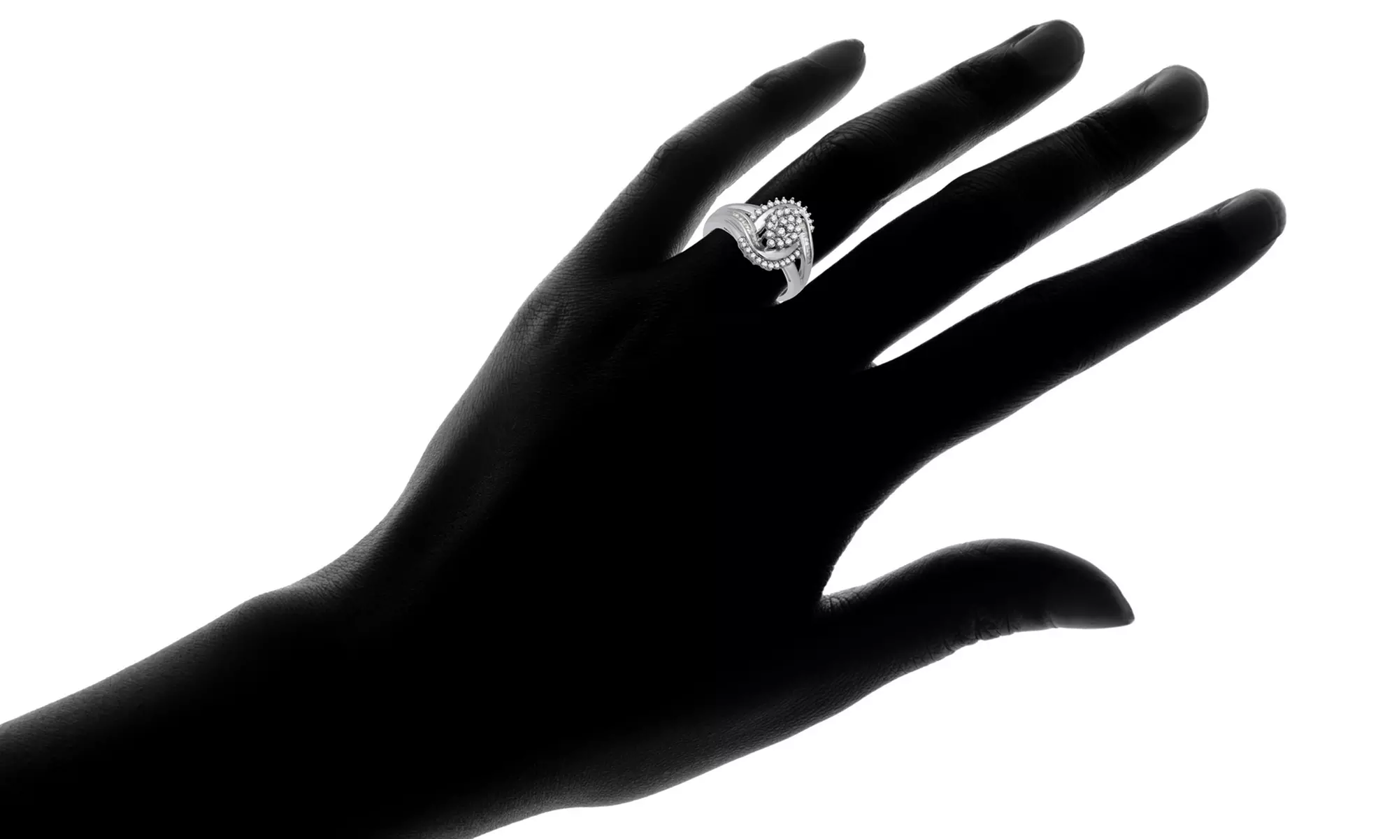 1/2 CTTW Diamond Cocktail-Cluster Fashion Ring in Sterling Silver By DeCarat - Second Medium