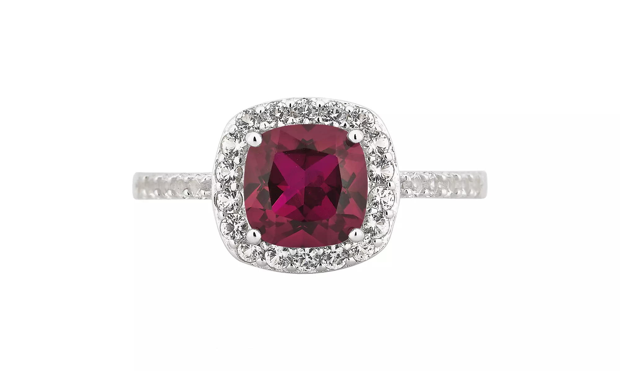 Gemstone & Created Sapphire Halo Ring in Sterling Silver Diamond Accent Jewelry