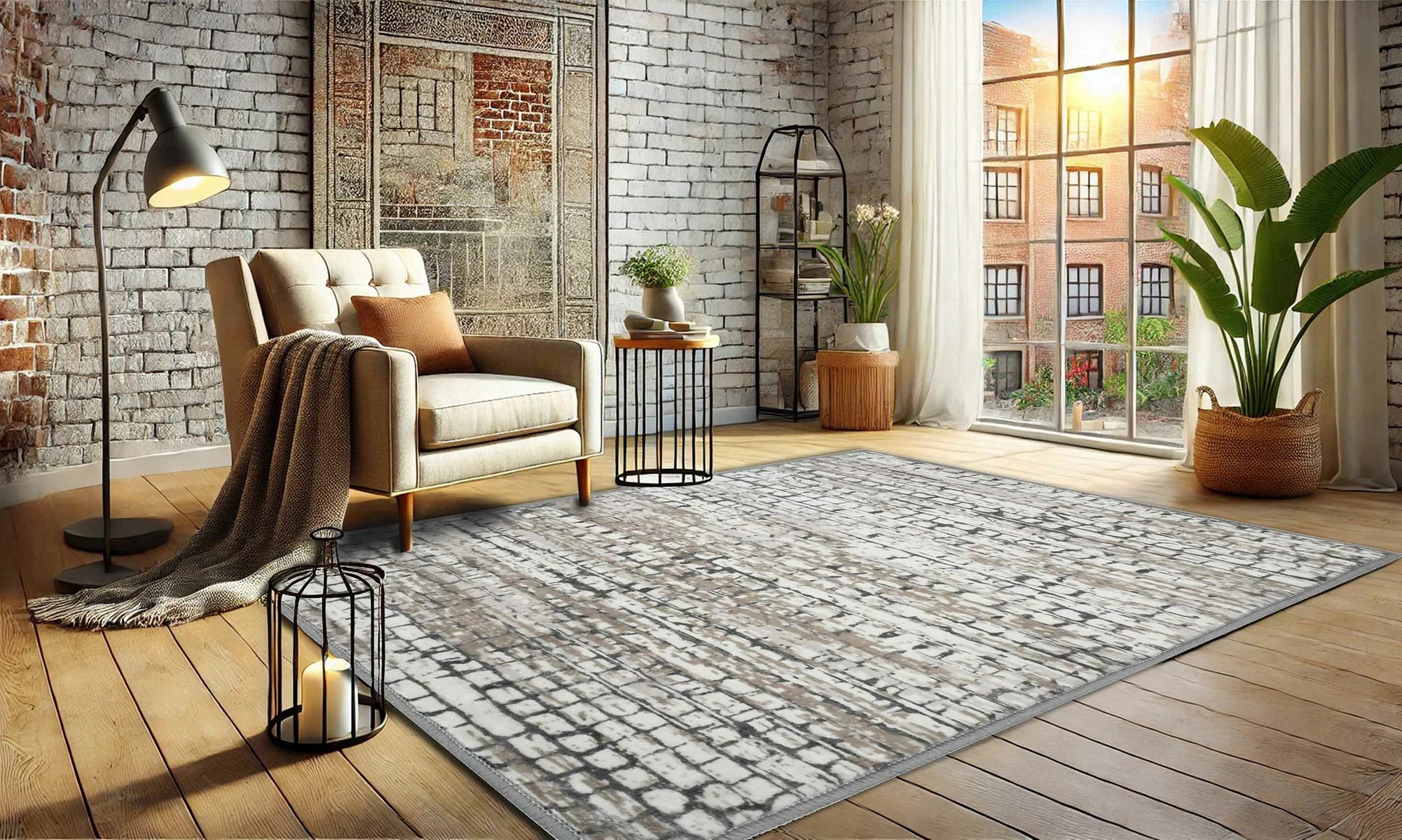 Bibb Home Washable Flannel Printed Area Rug with Latex Back