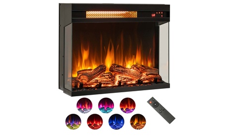 Costway 23 3-Sided Electric Fireplace Insert Heater 1500W With Thermostat Electric