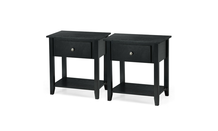 Costway 2PCS Nightstand Sofa End Side Table W/ Storage Drawer Black ...