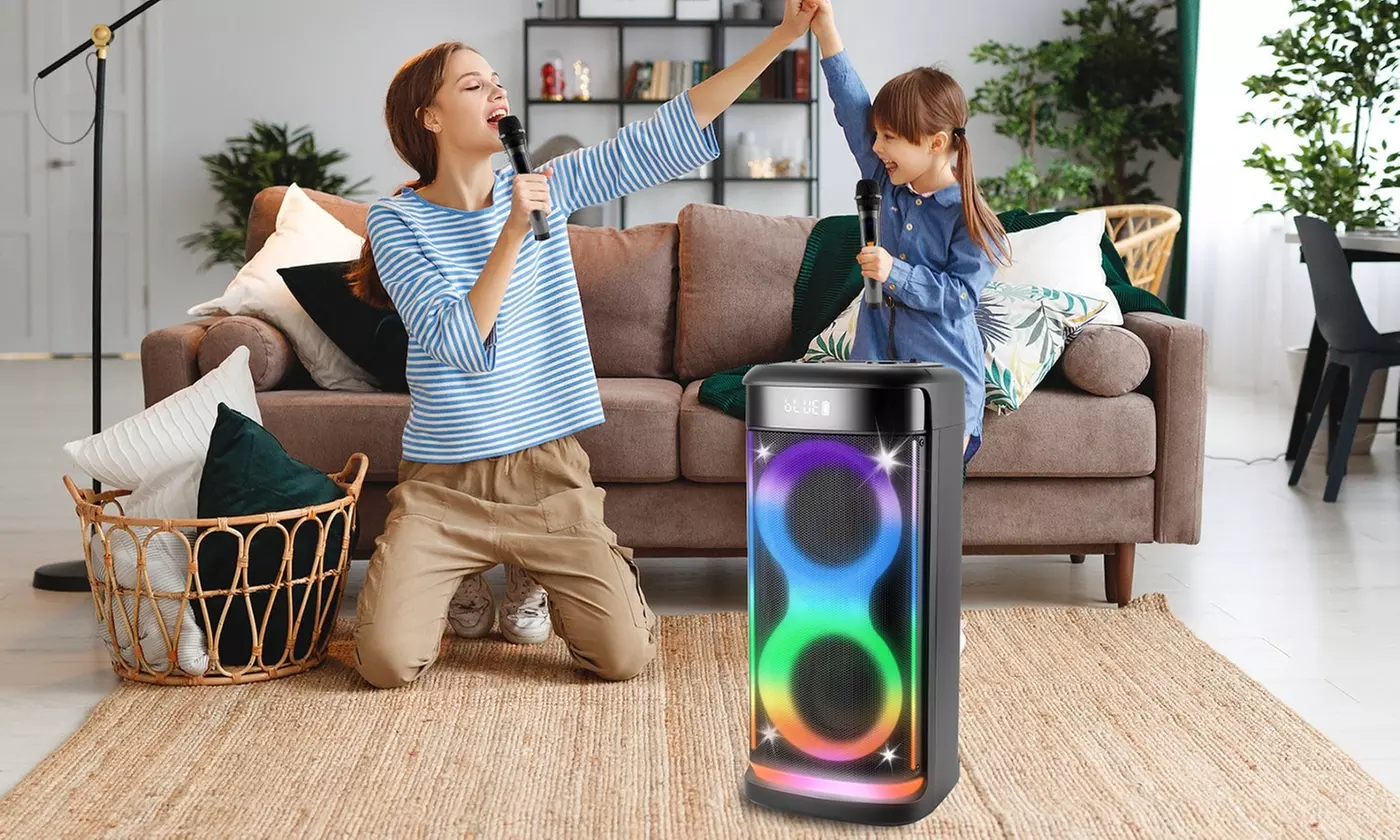 iMounTEK Portable Wireless Party Speaker with LED Light Wireless Mic Remote