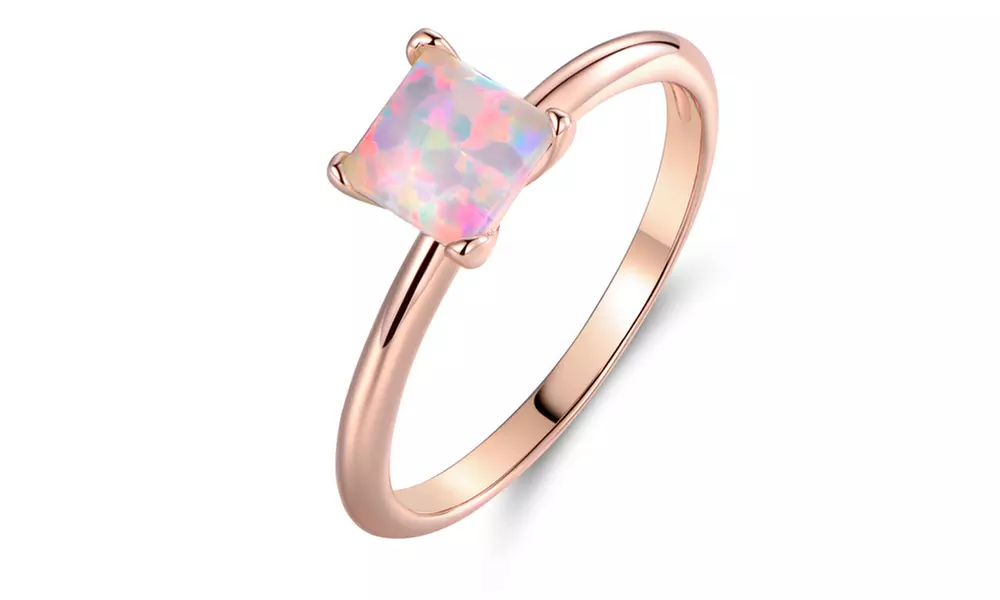White Fire Opal and 18K Rose Gold Plating Solitaire Ring by Peermont
 - Primary Image
