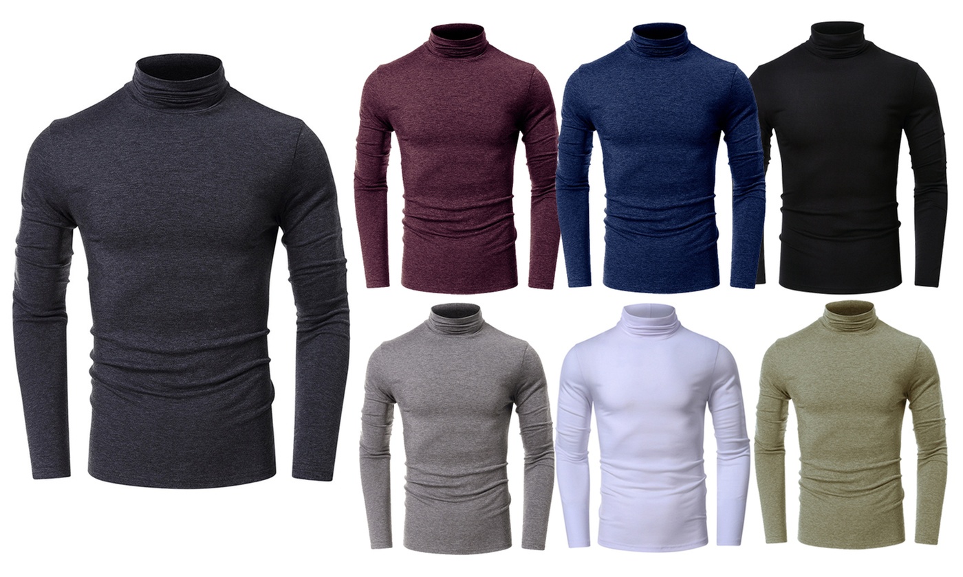Men's Mid Neck Solid Shirts Long Sleeve Casual Top for Autumn and Winter